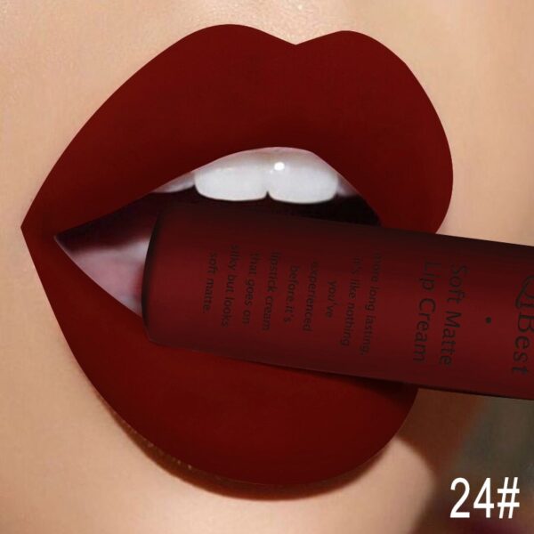Batom líquido fosco QIBEST, impermeável, duradouro, veludo mate, vermelho nu, brilho labial, tubo de fiapos, maquiagem. - Image 7