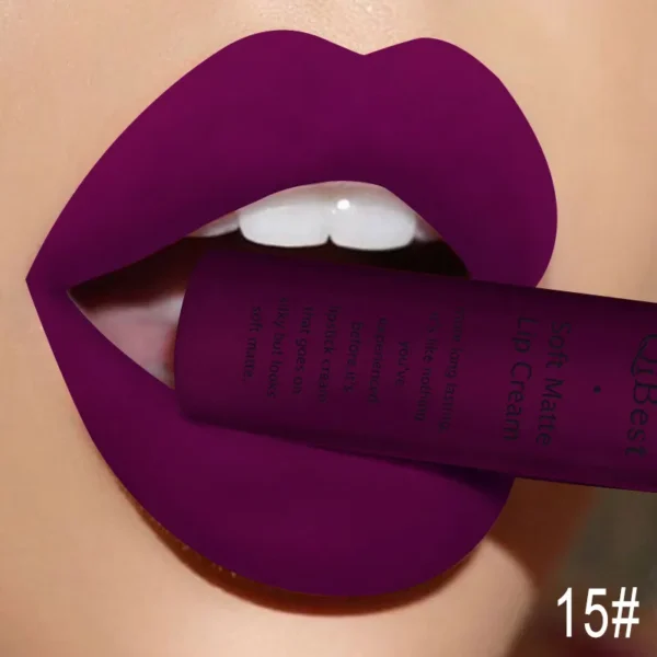 Batom líquido fosco QIBEST, impermeável, duradouro, veludo mate, vermelho nu, brilho labial, tubo de fiapos, maquiagem. - Image 17