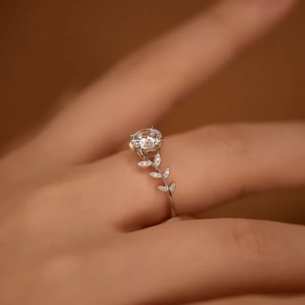 Anéis feminino, folhas de diamante, Moissanite, Aliança, 925 Prata Esterlina, Ouro Branco 18k, Anel de Noivado Promissivo, 1 quilate - Image 3