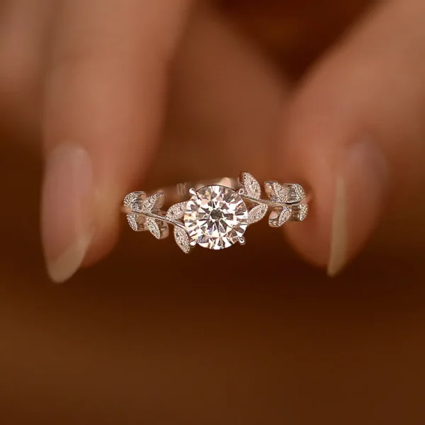 Anéis feminino, folhas de diamante, Moissanite, Aliança, 925 Prata Esterlina, Ouro Branco 18k, Anel de Noivado Promissivo, 1 quilate - Image 9