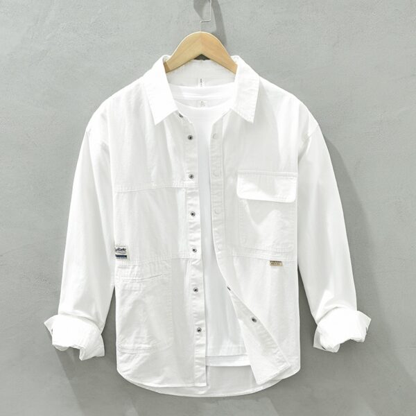 Camisas masculina casuais de manga comprida, puro algodão, tendência artística literária solta, outono, inverno, C2118 - Image 5