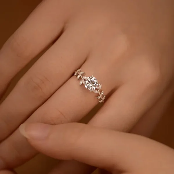 Anéis feminino, folhas de diamante, Moissanite, Aliança, 925 Prata Esterlina, Ouro Branco 18k, Anel de Noivado Promissivo, 1 quilate - Image 2