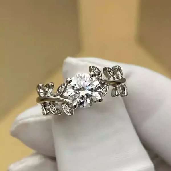 Anéis feminino, folhas de diamante, Moissanite, Aliança, 925 Prata Esterlina, Ouro Branco 18k, Anel de Noivado Promissivo, 1 quilate - Image 5