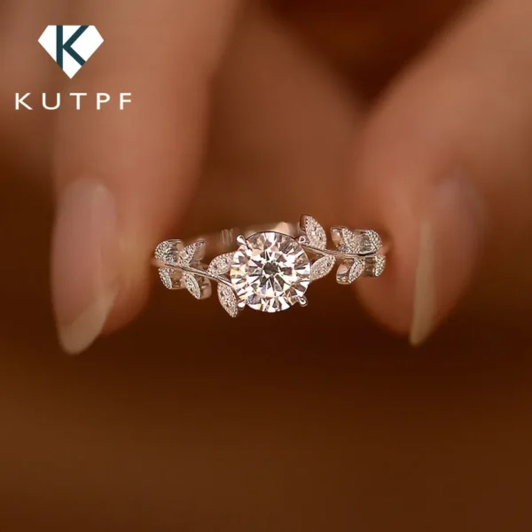 Anéis feminino, folhas de diamante, Moissanite, Aliança, 925 Prata Esterlina, Ouro Branco 18k, Anel de Noivado Promissivo, 1 quilate