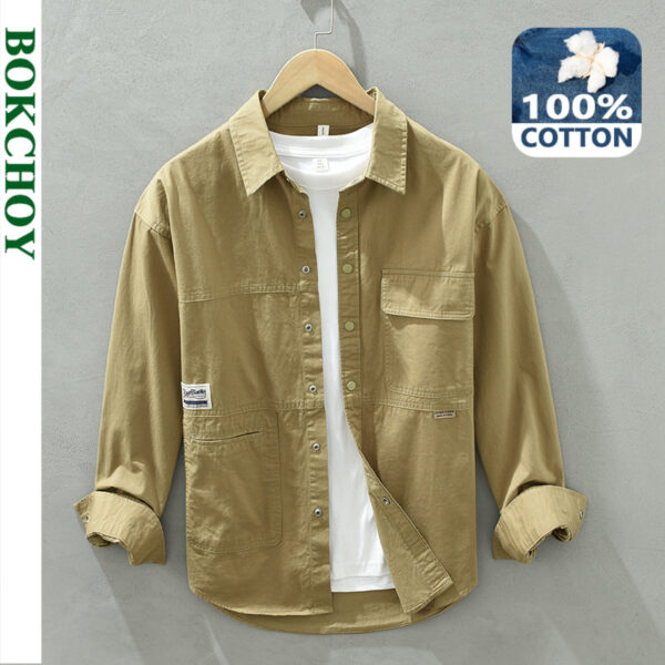 Camisas masculina casuais de manga comprida, puro algodão, tendência artística literária solta, outono, inverno, C2118