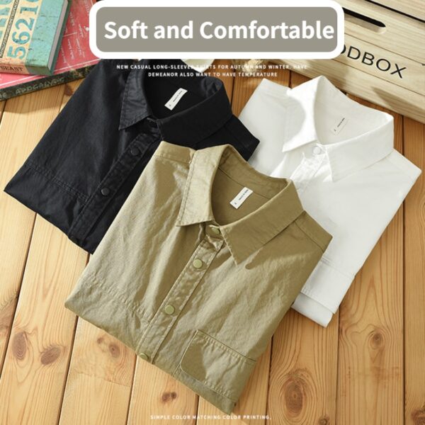 Camisas masculina casuais de manga comprida, puro algodão, tendência artística literária solta, outono, inverno, C2118 - Image 4