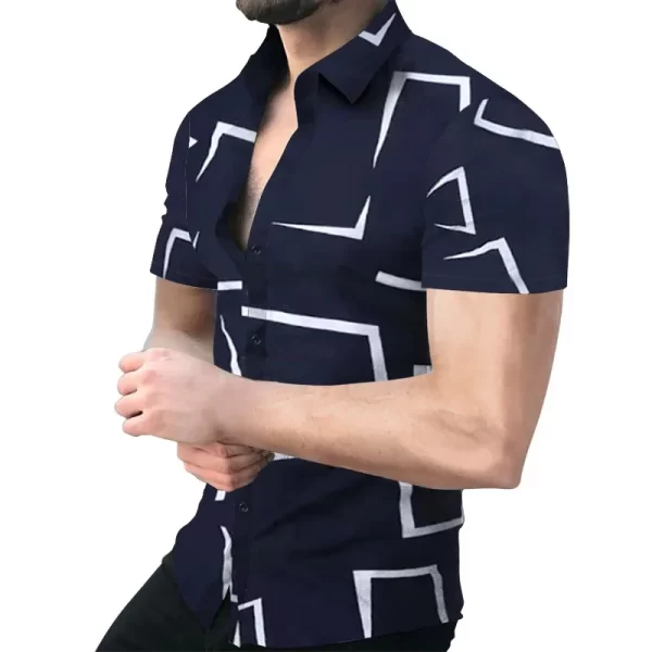 Camiseta de manga curta com gola virada para baixo masculina, camisetas estampadas com listras, tops casuais de botões, roupas masculinas, moda verão, nova - Image 10