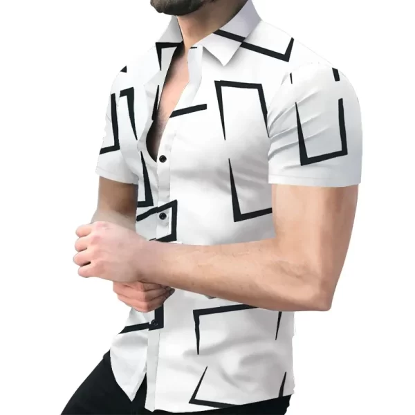 Camiseta de manga curta com gola virada para baixo masculina, camisetas estampadas com listras, tops casuais de botões, roupas masculinas, moda verão, nova - Image 4