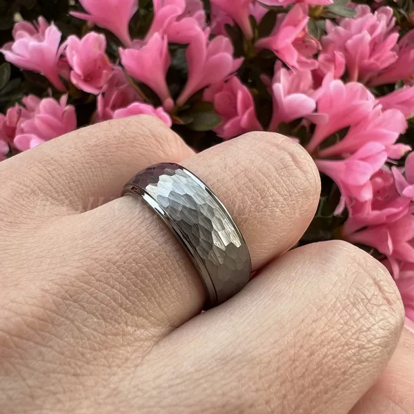 Anéis de tungstênio para unissex, banda de casamento, jóias com cúpula martelada, conforto, novo, quente, 6mm, 8mm. - Image 6
