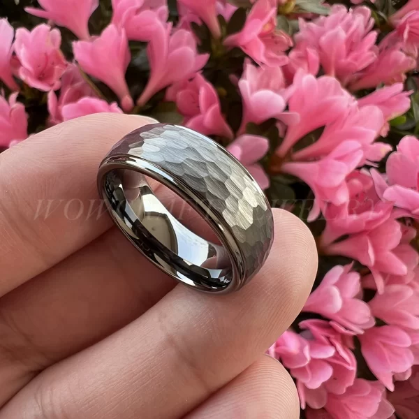 Anéis de tungstênio para unissex, banda de casamento, jóias com cúpula martelada, conforto, novo, quente, 6mm, 8mm. - Image 3
