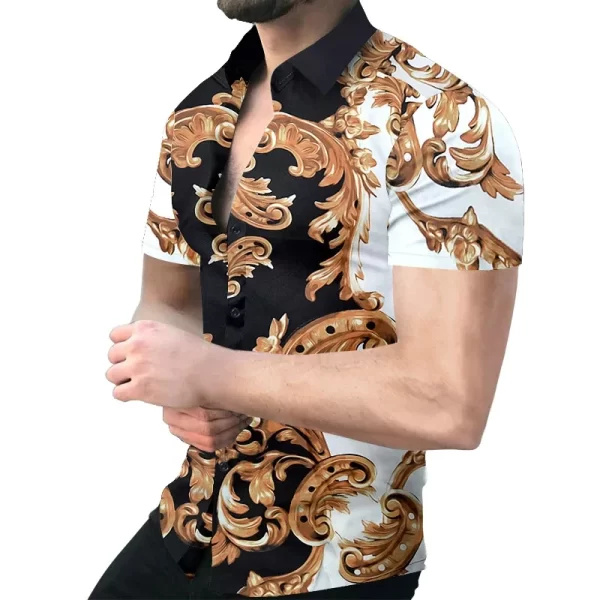 Camiseta de manga curta com gola virada para baixo masculina, camisetas estampadas com listras, tops casuais de botões, roupas masculinas, moda verão, nova - Image 9