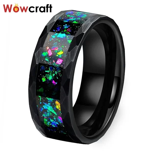Anéis unissex martelados de carboneto de tungstênio, acabamento escovado, bandas de casamento, conforto fit