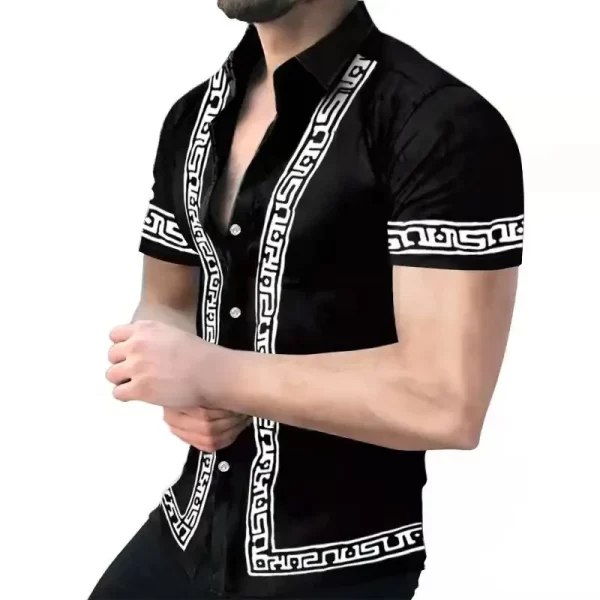 Camiseta de manga curta com gola virada para baixo masculina, camisetas estampadas com listras, tops casuais de botões, roupas masculinas, moda verão, nova - Image 12