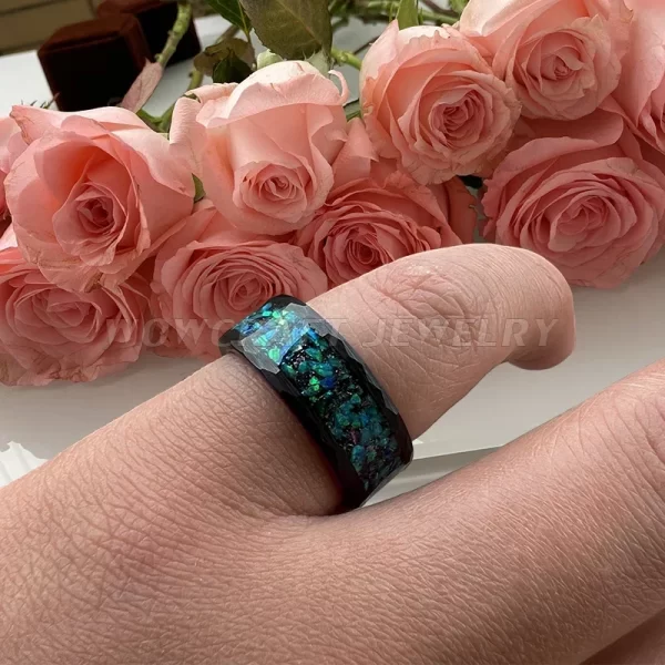 Anéis unissex martelados de carboneto de tungstênio, acabamento escovado, bandas de casamento, conforto fit - Image 4