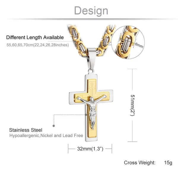 Colar longo bizantinos unissex, pingentes da cruz de Jesus, colar crucifixo cristão, joias religiosas, colar - Image 4