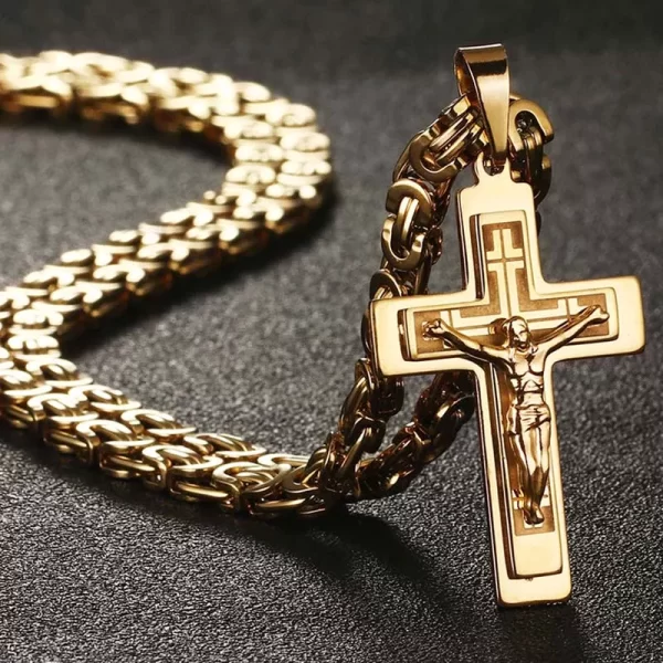 Colar longo bizantinos unissex, pingentes da cruz de Jesus, colar crucifixo cristão, joias religiosas, colar