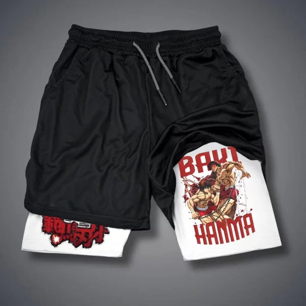 Shorts masculino, Anime Baki Hanma, com deck duplo, calça curta 2 em 1, secagem rápida, roupas esportivas para jogging, academia, fitness, corrida, verão - Image 14