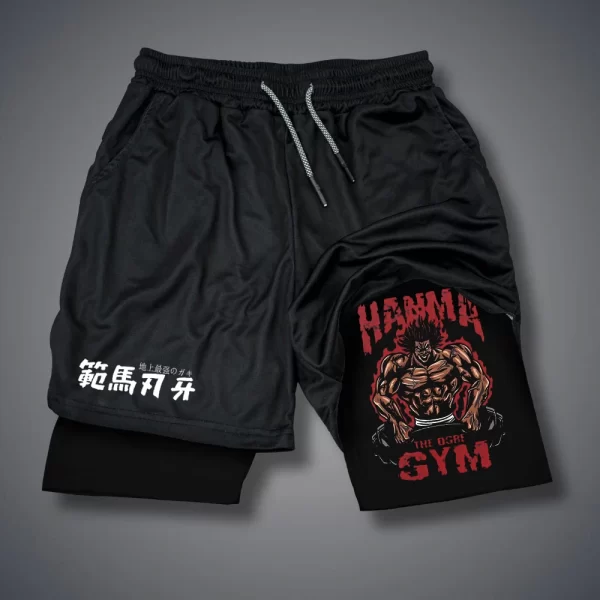 Shorts masculino, Anime Baki Hanma, com deck duplo, calça curta 2 em 1, secagem rápida, roupas esportivas para jogging, academia, fitness, corrida, verão - Image 24