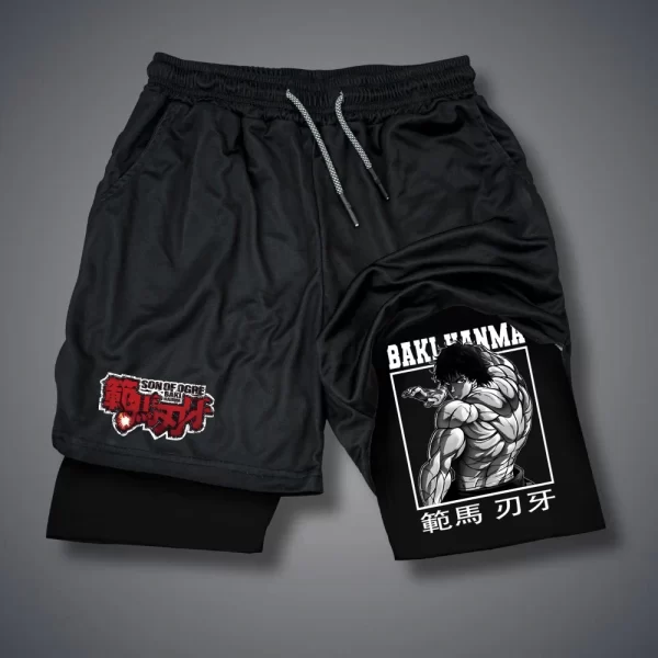 Shorts masculino, Anime Baki Hanma, com deck duplo, calça curta 2 em 1, secagem rápida, roupas esportivas para jogging, academia, fitness, corrida, verão - Image 6