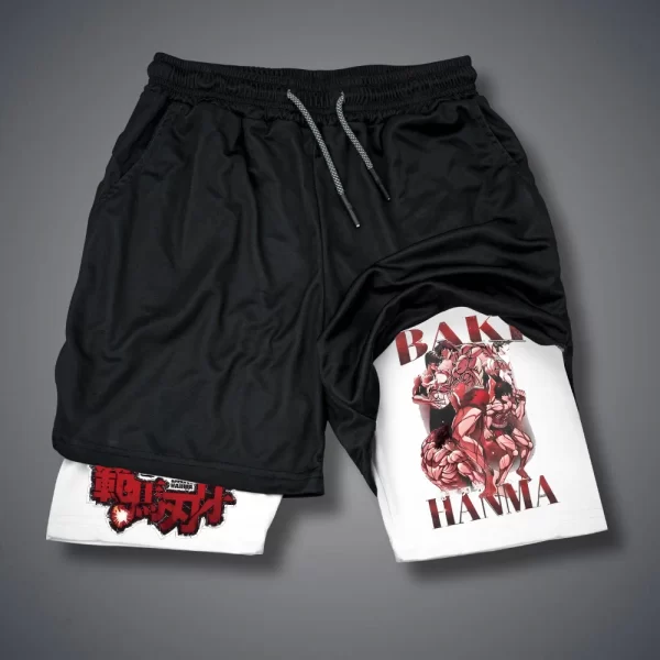 Shorts masculino, Anime Baki Hanma, com deck duplo, calça curta 2 em 1, secagem rápida, roupas esportivas para jogging, academia, fitness, corrida, verão - Image 2