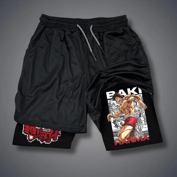 Shorts masculino, Anime Baki Hanma, com deck duplo, calça curta 2 em 1, secagem rápida, roupas esportivas para jogging, academia, fitness, corrida, verão - Image 21