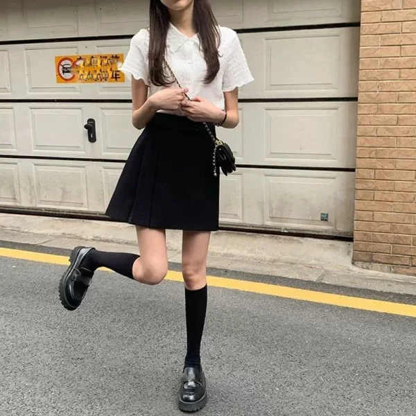 Camisas feminina, Lucyever Folds Cropped, estilo Preppy Lovely Retro Basic Short Sleeve Shirt, Verão Ins Chic Wlid Ulzzang Blusa - Image 6