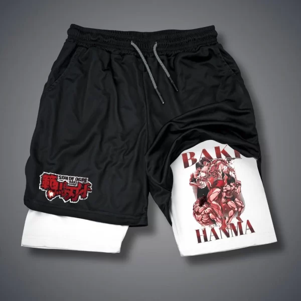 Shorts masculino, Anime Baki Hanma, com deck duplo, calça curta 2 em 1, secagem rápida, roupas esportivas para jogging, academia, fitness, corrida, verão - Image 13