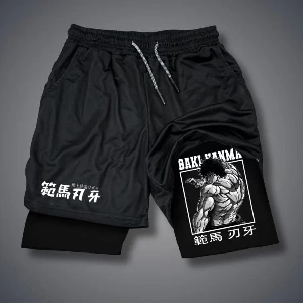 Shorts masculino, Anime Baki Hanma, com deck duplo, calça curta 2 em 1, secagem rápida, roupas esportivas para jogging, academia, fitness, corrida, verão - Image 26