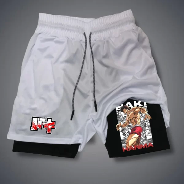 Shorts masculino, Anime Baki Hanma, com deck duplo, calça curta 2 em 1, secagem rápida, roupas esportivas para jogging, academia, fitness, corrida, verão - Image 8