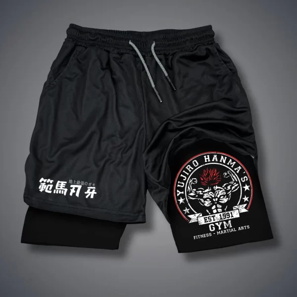 Shorts masculino, Anime Baki Hanma, com deck duplo, calça curta 2 em 1, secagem rápida, roupas esportivas para jogging, academia, fitness, corrida, verão - Image 27