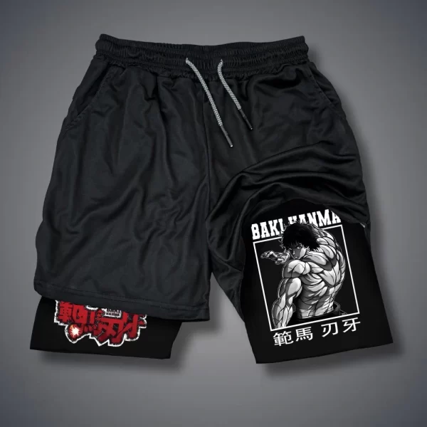 Shorts masculino, Anime Baki Hanma, com deck duplo, calça curta 2 em 1, secagem rápida, roupas esportivas para jogging, academia, fitness, corrida, verão - Image 23