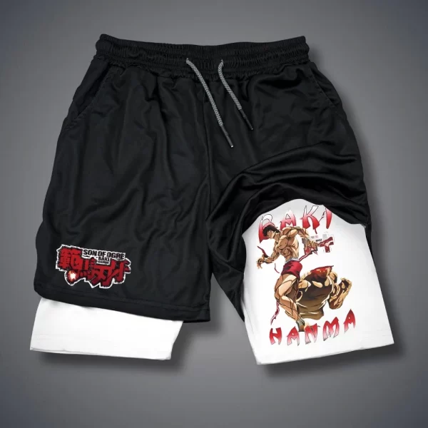 Shorts masculino, Anime Baki Hanma, com deck duplo, calça curta 2 em 1, secagem rápida, roupas esportivas para jogging, academia, fitness, corrida, verão - Image 16