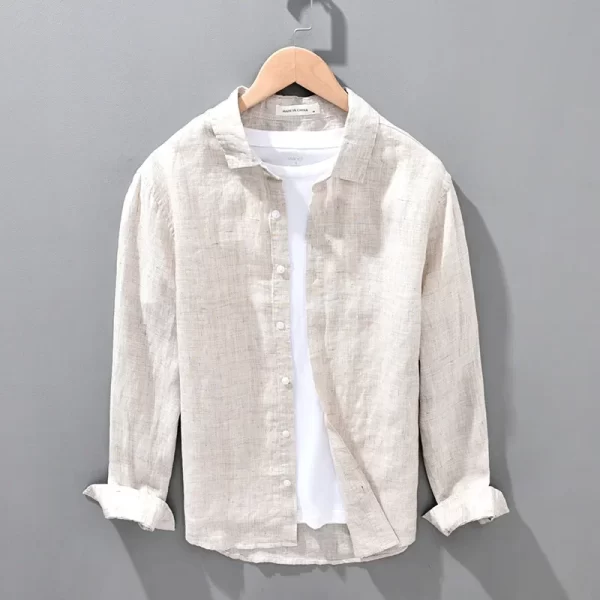 Camisa masculina, manga longa,  de linho respirável, Top, encaixe solto, Roupa extragrande, coreano sazonal. - Image 7