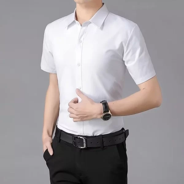 Camisa masculina, manga curta, camisas finas, blusa branca, sem ferro, resistente a rugas, negócios, verão. - Image 2