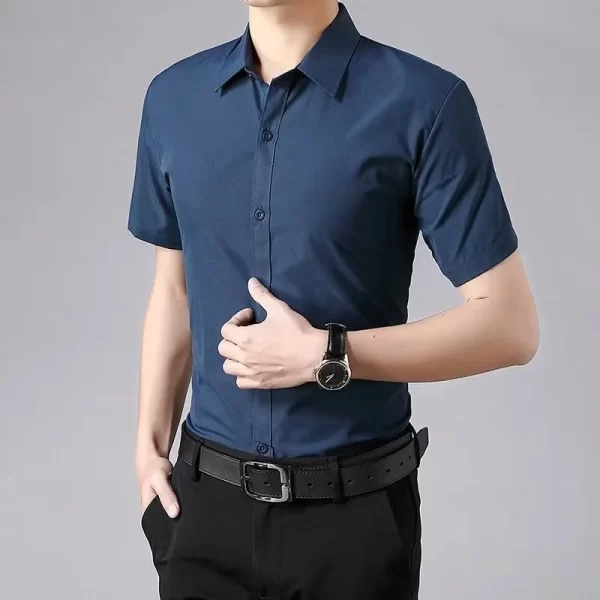 Camisa masculina, manga curta, camisas finas, blusa branca, sem ferro, resistente a rugas, negócios, verão. - Image 5