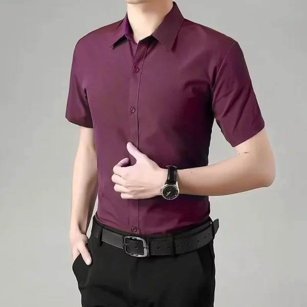 Camisa masculina, manga curta, camisas finas, blusa branca, sem ferro, resistente a rugas, negócios, verão. - Image 6