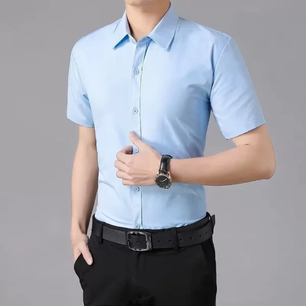 Camisa masculina, manga curta, camisas finas, blusa branca, sem ferro, resistente a rugas, negócios, verão. - Image 4