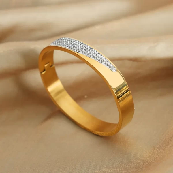 Pulseira de aço inoxidável redonda de luxo feminina, pulseira de cristal banhado a ouro, presente namorada. - Image 4