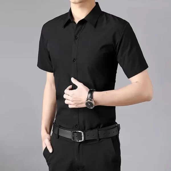 Camisa masculina, manga curta, camisas finas, blusa branca, sem ferro, resistente a rugas, negócios, verão. - Image 3