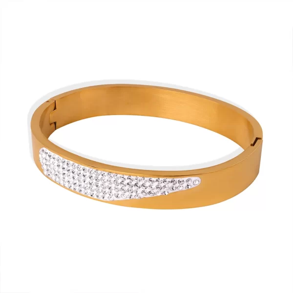Pulseira de aço inoxidável redonda de luxo feminina, pulseira de cristal banhado a ouro, presente namorada. - Image 6