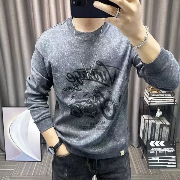 Camiseta de manga comprida estampada masculina, tendência casual, decote em O coreano, secagem rápida, blusa solta respirável, de verão, nova, outono. - Image 3