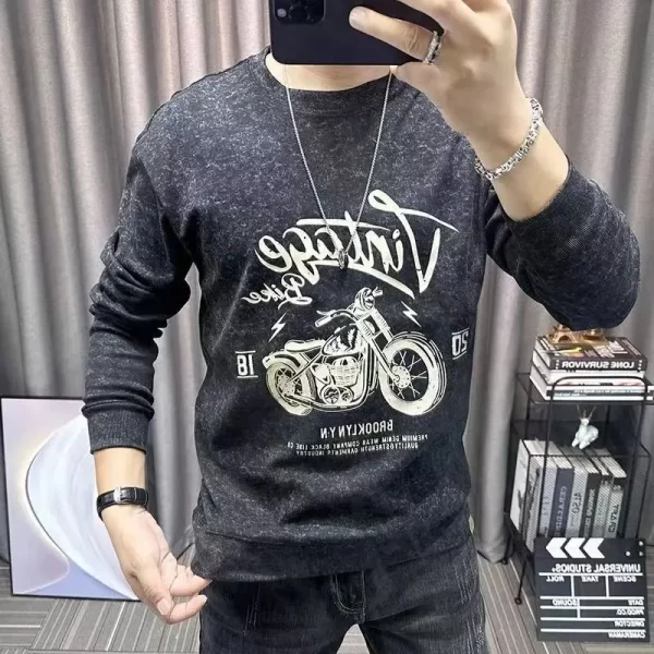 Camiseta de manga comprida estampada masculina, tendência casual, decote em O coreano, secagem rápida, blusa solta respirável, de verão, nova, outono. - Image 2