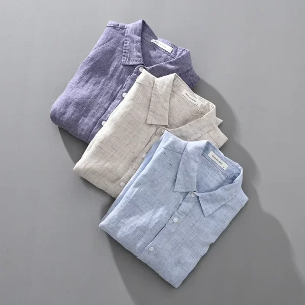 Camisa masculina, manga longa,  de linho respirável, Top, encaixe solto, Roupa extragrande, coreano sazonal. - Image 3