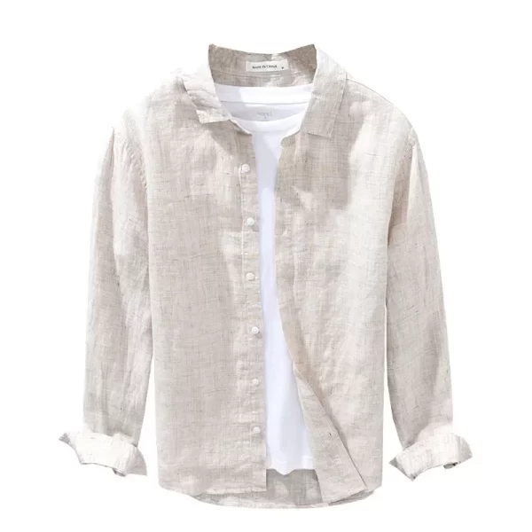 Camisa masculina, manga longa,  de linho respirável, Top, encaixe solto, Roupa extragrande, coreano sazonal. - Image 5