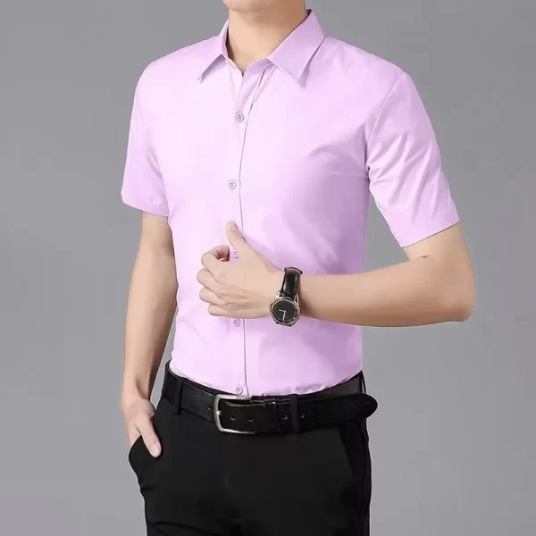 Camisa masculina, manga curta, camisas finas, blusa branca, sem ferro, resistente a rugas, negócios, verão.