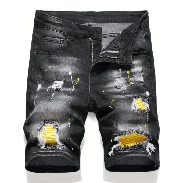 Bermuda Jeans stretch masculino, estilo de rua retrô, curto slim fit antigo, design de emenda, marca 98% algodão, nova moda, verão.