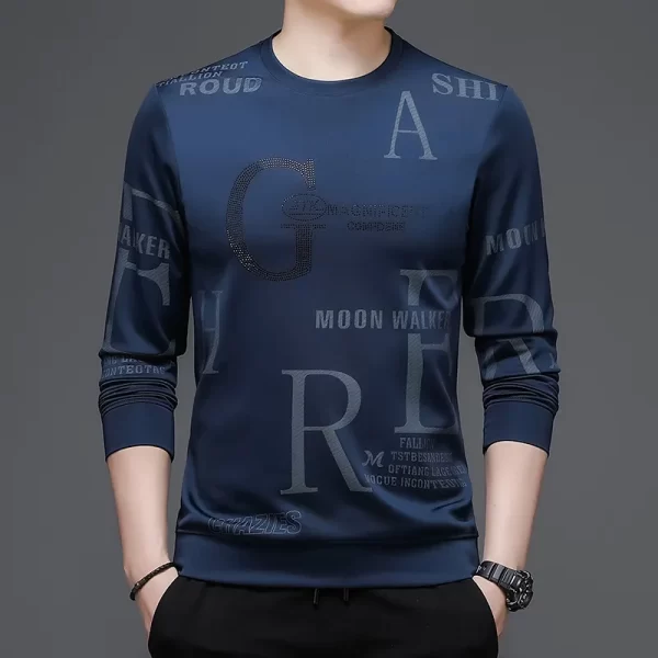 Camiseta manga longa masculina, BROWON Primavera Outono, Preto, O-pescoço Collar Moda Tendência Carta Impressão Slim T-shirt Street Wear. - Image 4
