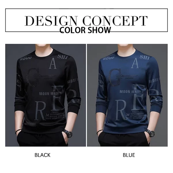 Camiseta manga longa masculina, BROWON Primavera Outono, Preto, O-pescoço Collar Moda Tendência Carta Impressão Slim T-shirt Street Wear. - Image 6