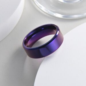 Anel de aço inoxidável, Simples 8mm, masculino roxo acabamento fosco chanfrado borda polido.