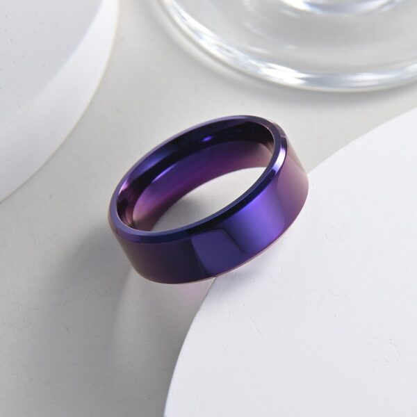 Anel de aço inoxidável, Simples 8mm, masculino roxo acabamento fosco chanfrado borda polido.
